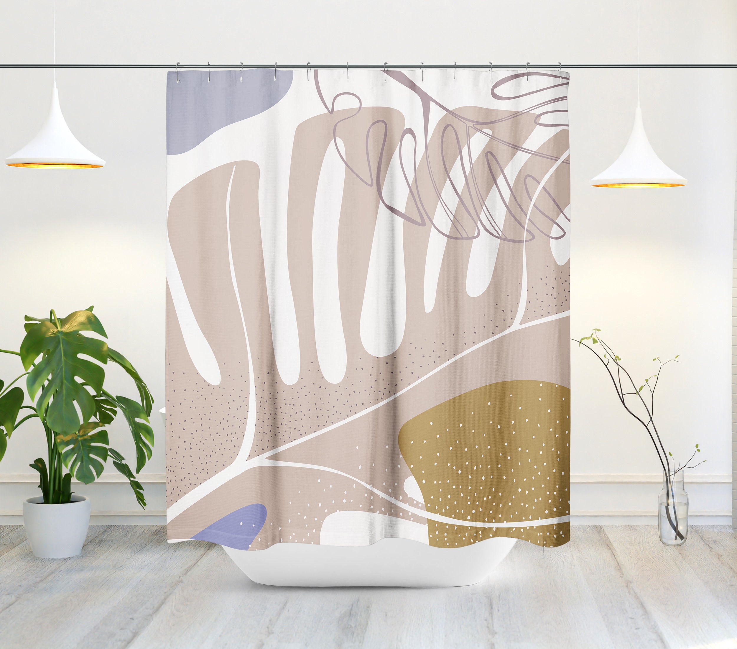 Scandi Neutral Tone Abstract Shower Curtain - Minimalist Mid Century Modern Design Bathroom Decor - Image 3