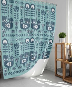 Scandinavian Bird in the Forest Shower Curtain, Nordic Birds Animal Flowers Gift with a Vintage Touch