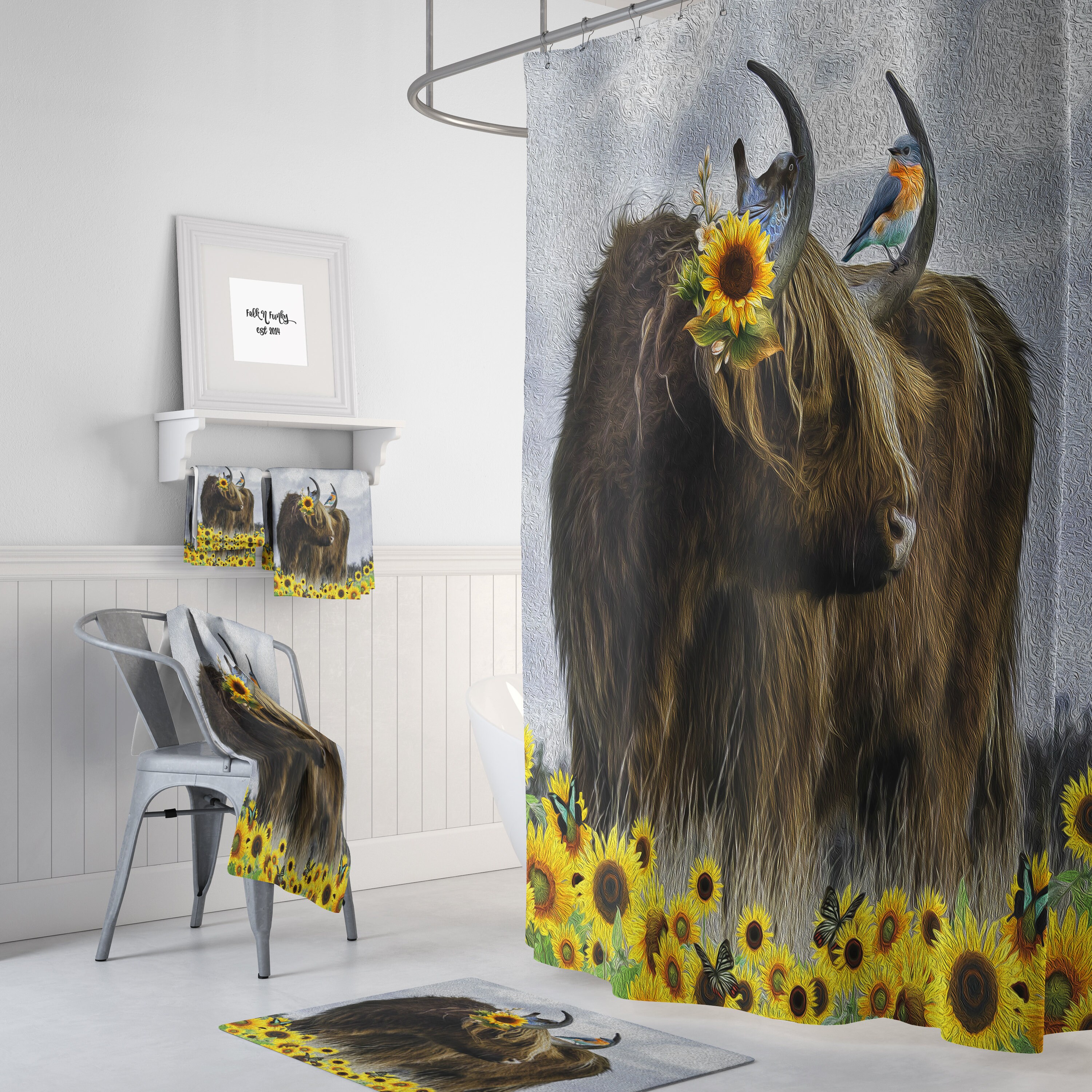Scottish Highlander Shower Curtain Set with Rustic Bath Accessories