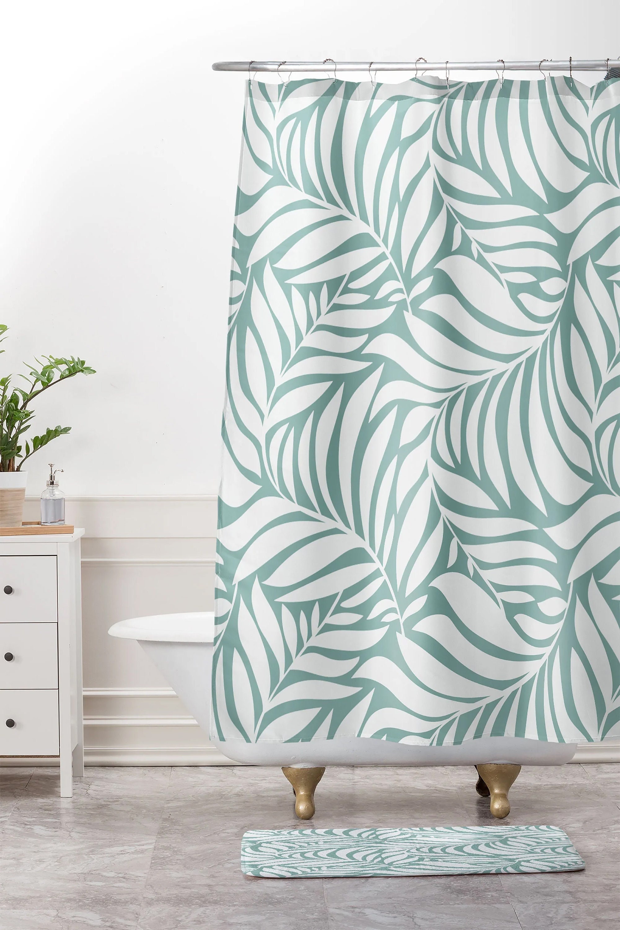 Sea Green Botanical Shower Curtain in Boho Style, Perfect Bathroom Decor for Nature Lovers, Bath Curtain