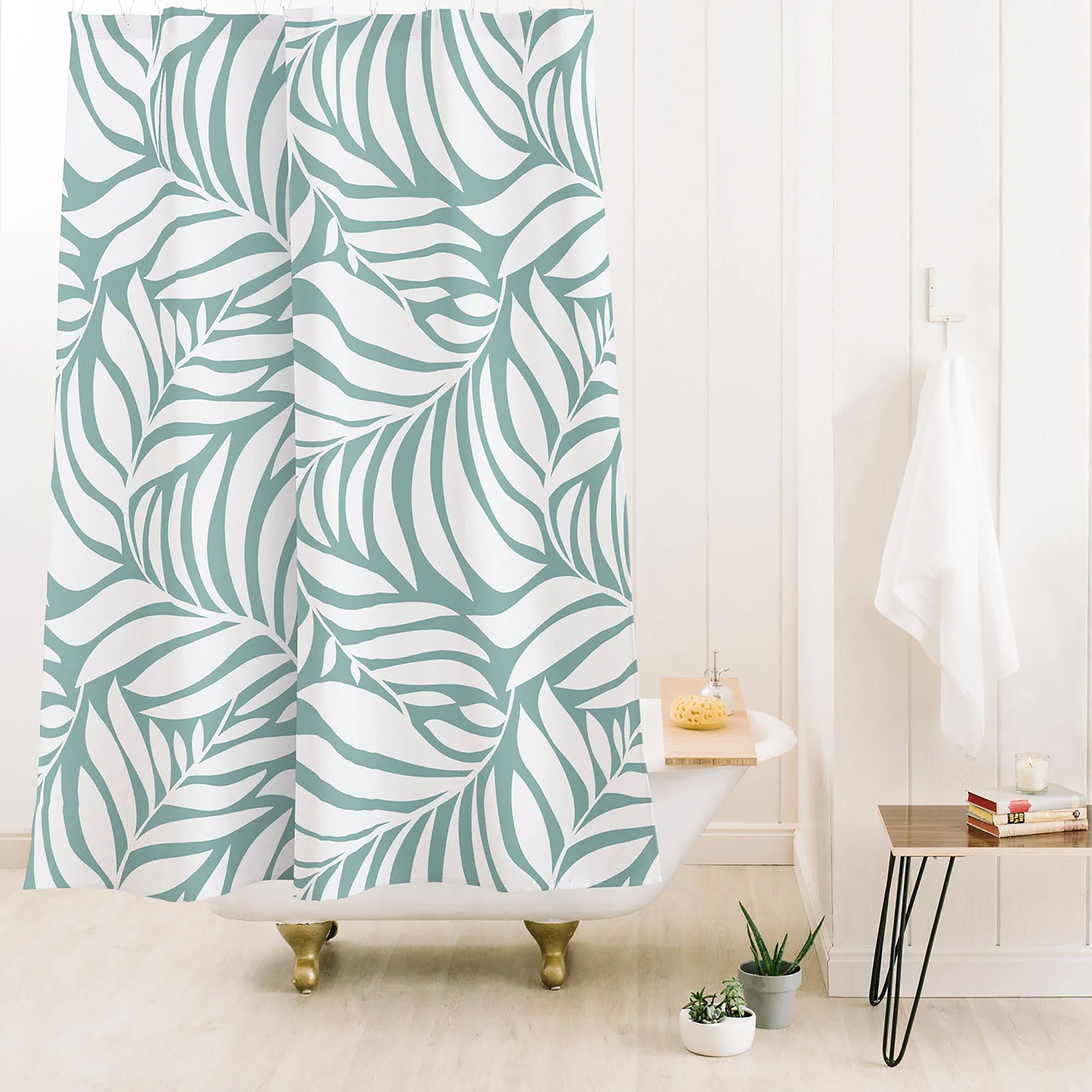 Sea Green Botanical Shower Curtain in Boho Style, Perfect Bathroom Decor for Nature Lovers, Bath Curtain - Image 2