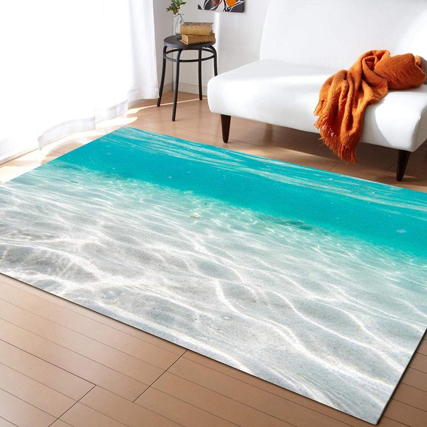 Sea Water Ripples Beautiful Scenery Area Rug - Seaside Scenery Beach Shells Soft Washable Upholstery Carpet - Image 2