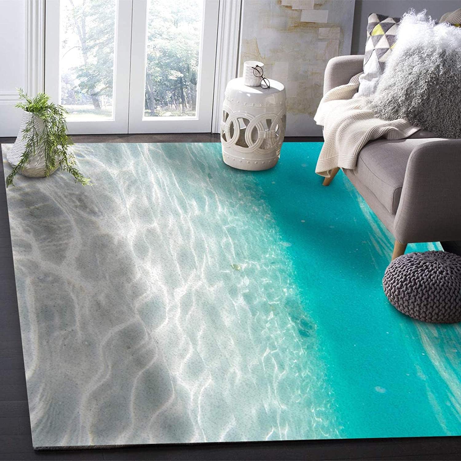 Sea Water Ripples Beautiful Scenery Area Rug - Seaside Scenery Beach Shells Soft Washable Upholstery Carpet - Image 3