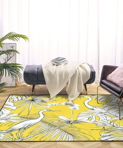 Seamless Tropical Plants Flowers White Orchid Tropical Birds Graphic Large 70s Style Area Rug