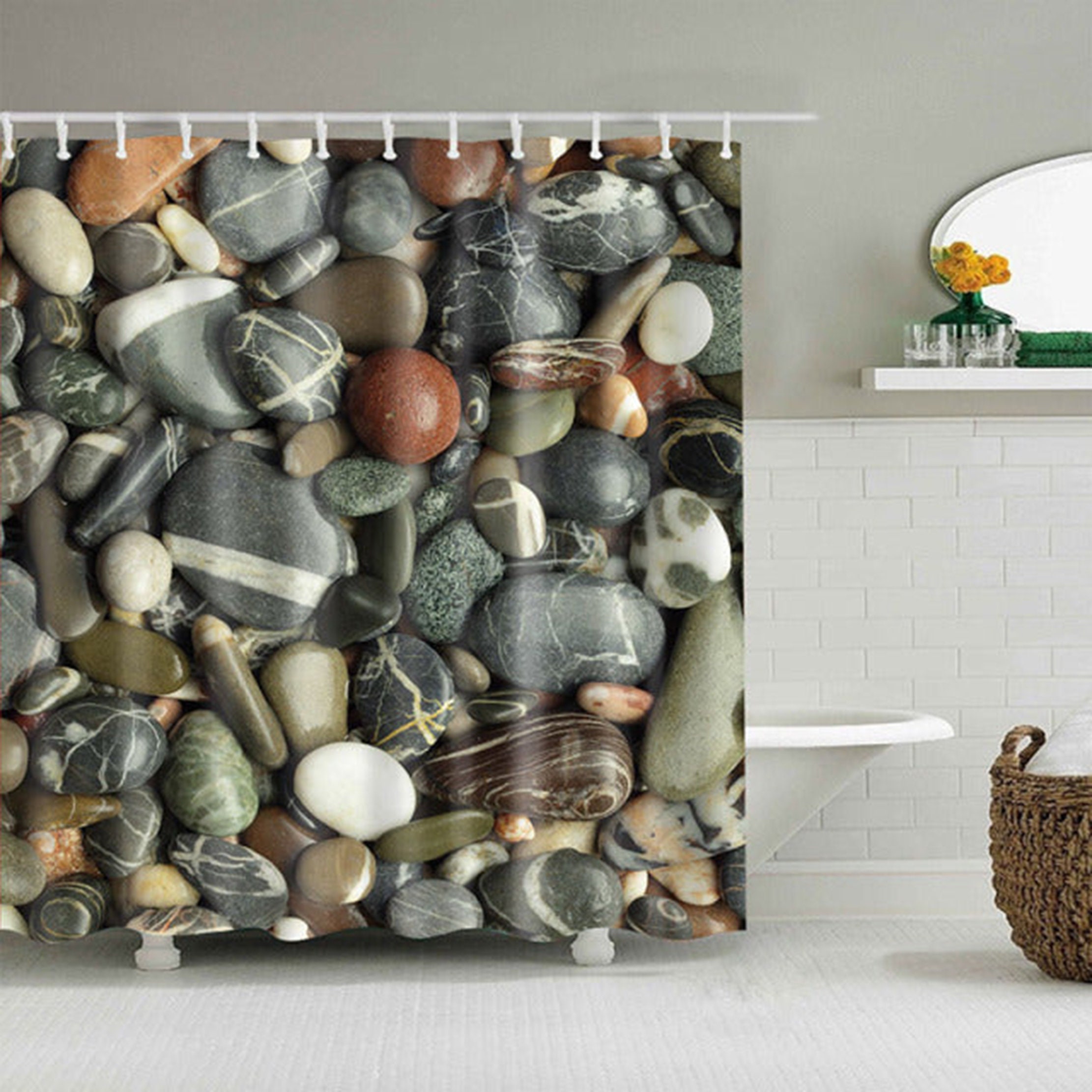 Seashore Stones Shower Curtain | Pebbles and Rocks by the Beach, Ocean Bath Decor | Housewarming Gift