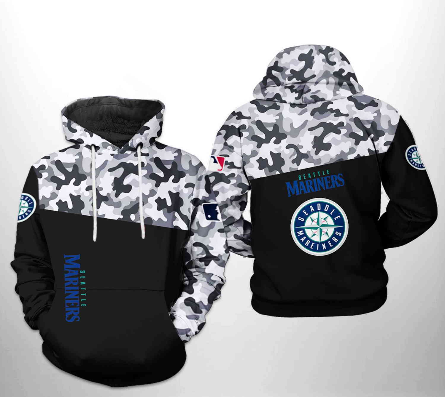 Seattle Mariners All Over Print Camo Team 3D Hoodie Zipper