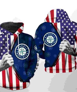 Seattle Mariners All Over Print US Flag 3D Hoodie Zipper