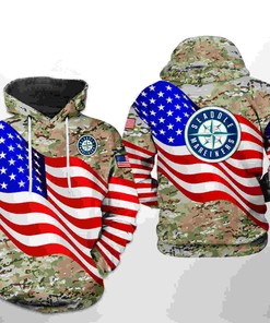 Seattle Mariners All Over Print US Flag Camo Veteran 3D Hoodie