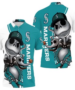 Seattle Mariners Jack Skellington And Zero 3D Printed Polo Shirt with All Over Print Design