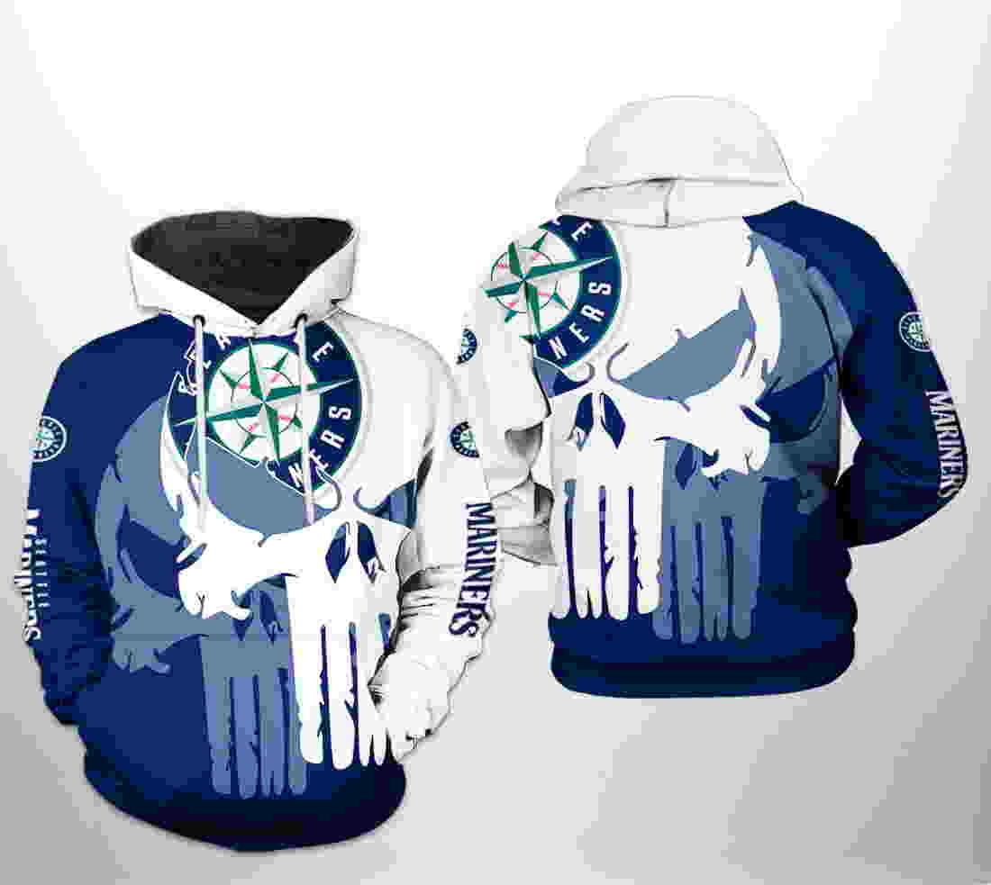 Seattle Mariners MLB Team Skull Zip Up Hoodie