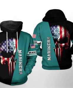 Seattle Mariners MLB US Flag Skull All Over Print Hoodie