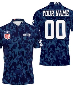 Seattle Seahawks Blue Camouflage Veteran: US Flag Design 3D All Over Print Polo Shirt