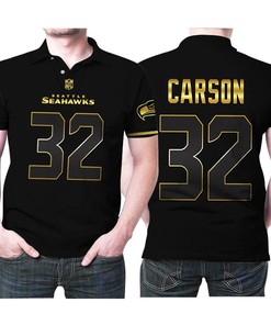 Seattle Seahawks Chris Carson #32 NFL American Football Team Black Golden Edition Polo Shirt with Breathable Fabric