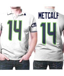 Seattle Seahawks Dk Metcalf 14 NFL American Football 2019 Draft White Polo Shirt with Polo Collar