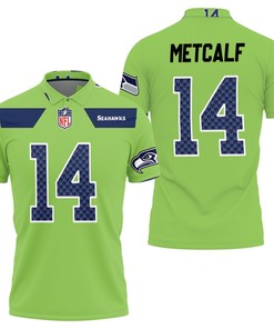 Seattle Seahawks Dk Metcalf #14 NFL American Football Green Color Rush Legend Polo Shirt with Polo Collar
