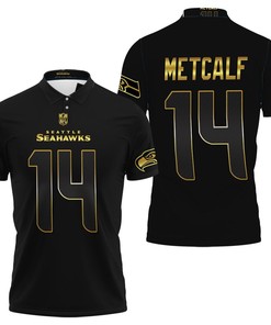 Seattle Seahawks Dk Metcalf #14 NFL American Football Team Black Golden Edition Polo Shirt with 3D Design