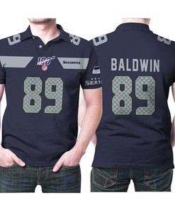 Seattle Seahawks Doug Baldwin #89 NFL American Football Navy 100th Season Style Polo Shirt with Breathable Fabric