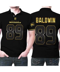 Seattle Seahawks Doug Baldwin #89 NFL American Football Team Black Golden Edition Polo Shirt with 3D Design