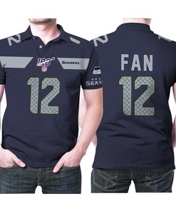 Seattle Seahawks Fan #12 NFL American Football Navy 100th Season Style Polo Shirt with Breathable Fabric