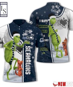 Seattle Seahawks Grinch Steals Christmas with All Over Print Polo T-shirt