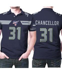Seattle Seahawks Kam Chancellor #31 NFL American Football Navy 100th Season Style Polo Shirt with Breathable Fabric