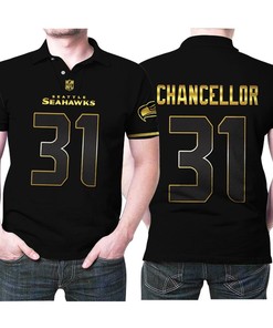 Seattle Seahawks Kam Chancellor #31 NFL American Football Team Black Golden Edition Polo Shirt with 3D Design