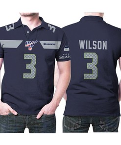 Seattle Seahawks Russell Wilson #3 NFL American Football Navy 100th Season Style Polo Shirt with Breathable Fabric
