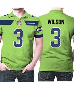 Seattle Seahawks Russell Wilson #3 Nfl American Football Green Color Rush Legend Polo Shirt for Athleisure