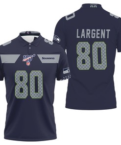 Seattle Seahawks Steve Largent #80 NFL American Football Navy 100th Season Style Polo Shirt with Breathable Fabric