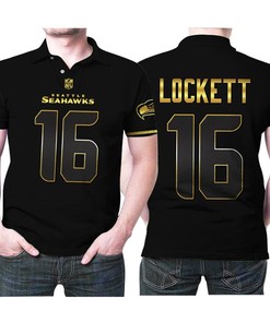 Seattle Seahawks Tyler Lockett #16 NFL American Football Team Black Golden Edition Polo Shirt with Breathable Fabric