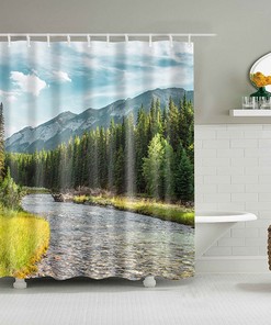 Serene Forest River Shower Curtain, Outdoor Landscape Bathroom Decor, Housewarming Gift