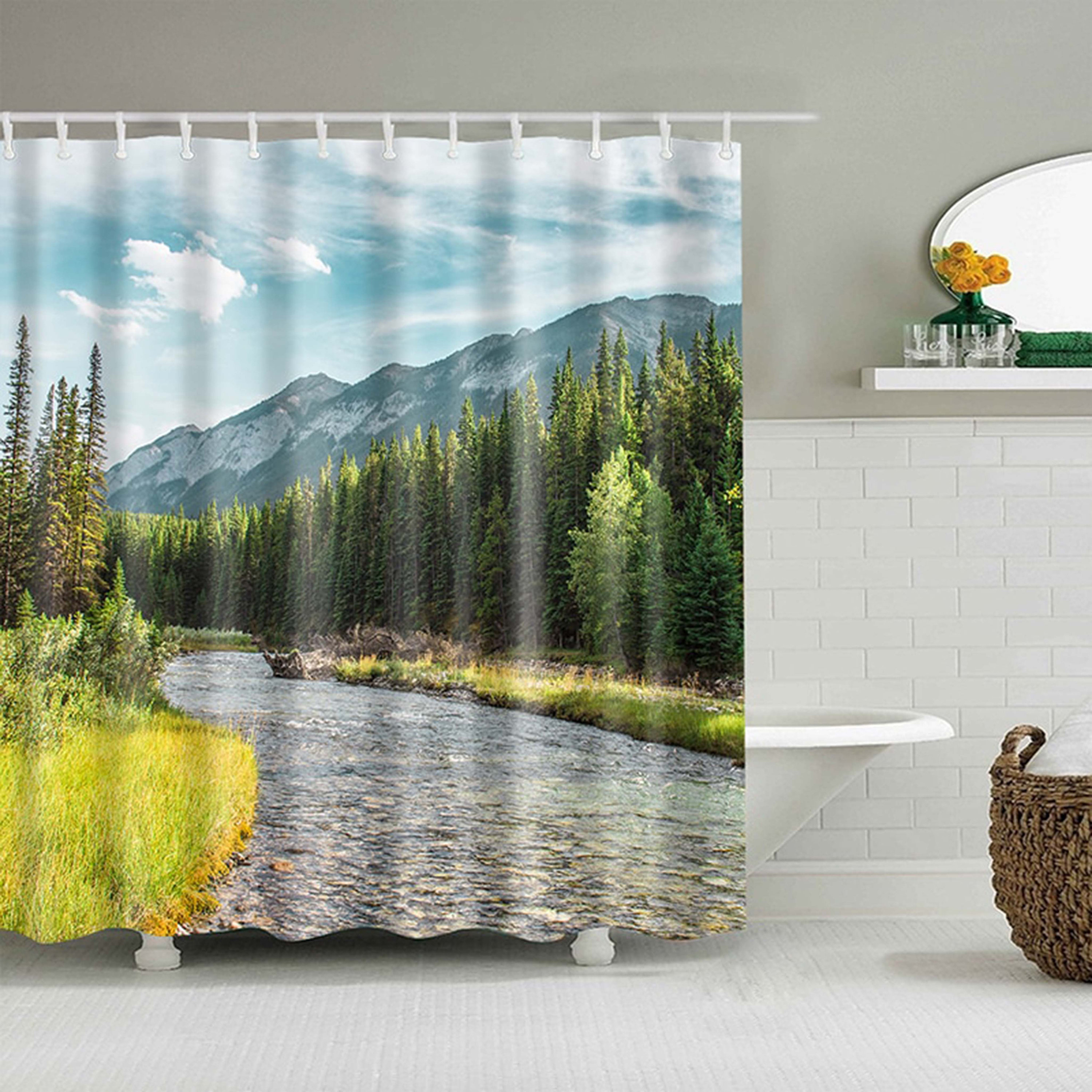 Serene Forest River Shower Curtain, Outdoor Landscape Bathroom Decor, Housewarming Gift