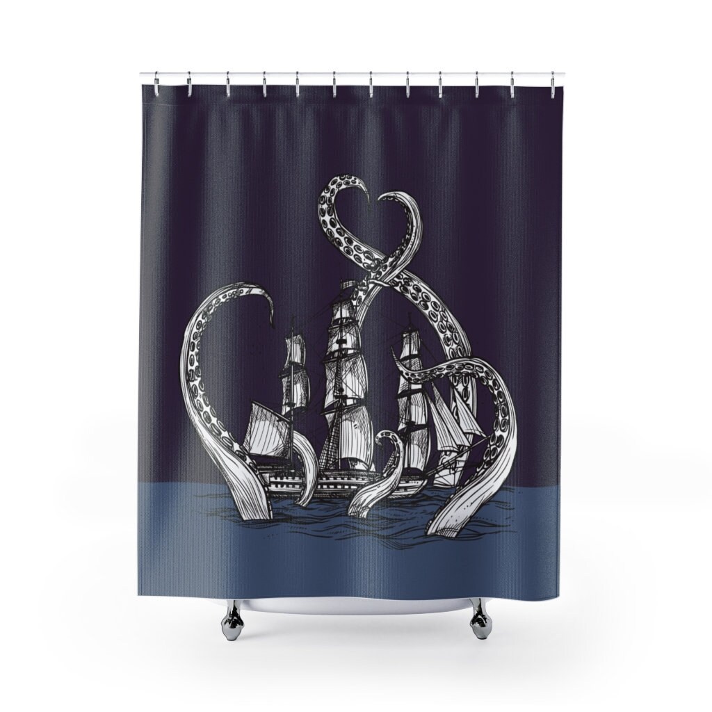 Set sail with a Kraken, Octopus, Tentacles, Pirate Ship, Boat Shower Curtain
