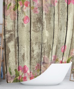 Shabby Chippy Wood Shower Curtain, Farmhouse Decor with Unique Bathtub Curtain, Bath Mat and Towels - SHOWER5
