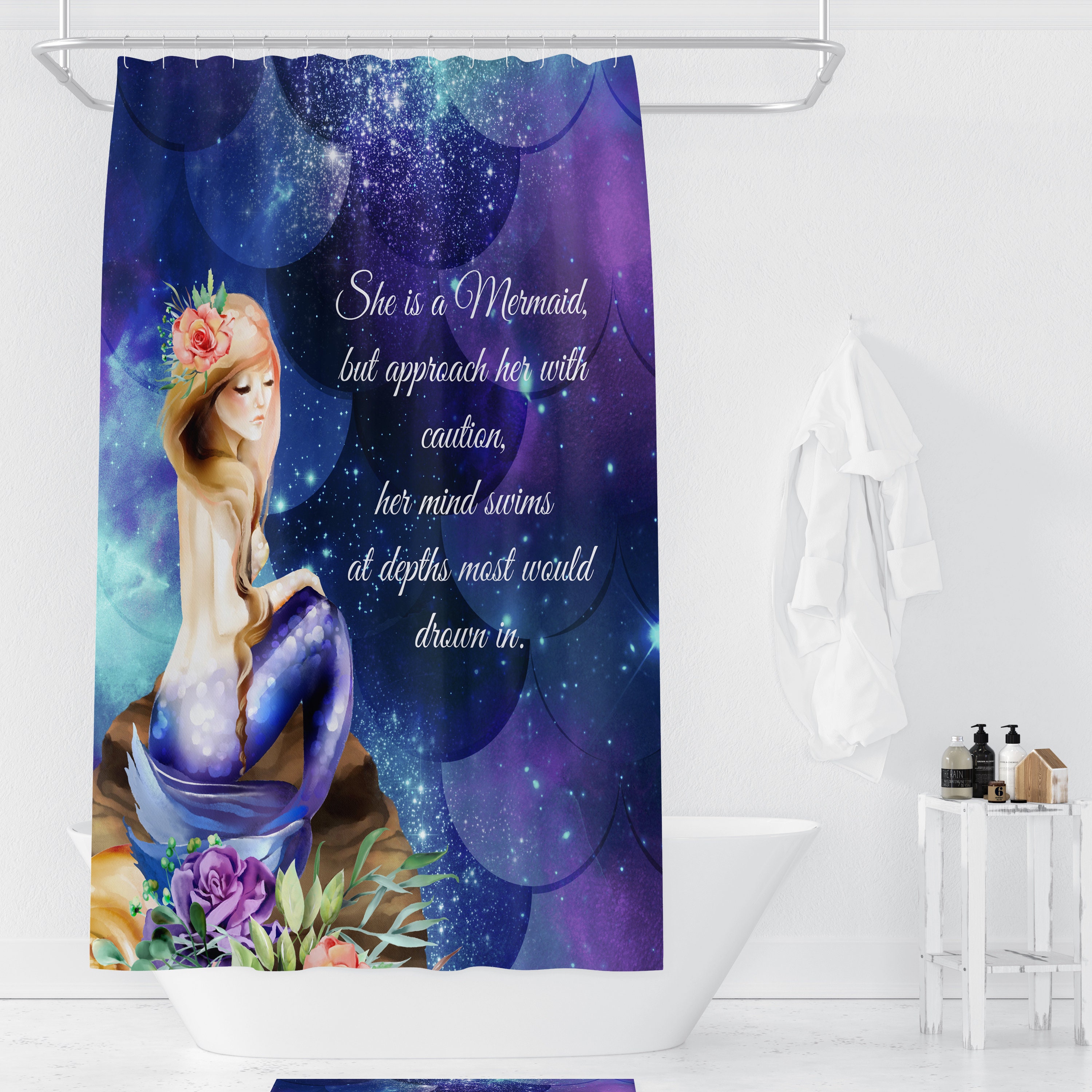 She is a Mermaid Shower Curtain, Celebrate Your Love for Mermaids in Your Bathroom Decor - Image 2