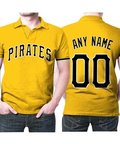 Shine with Pittsburgh Pirates 00 Any Name Majestic Gold Jersey Polo Shirt in 3D