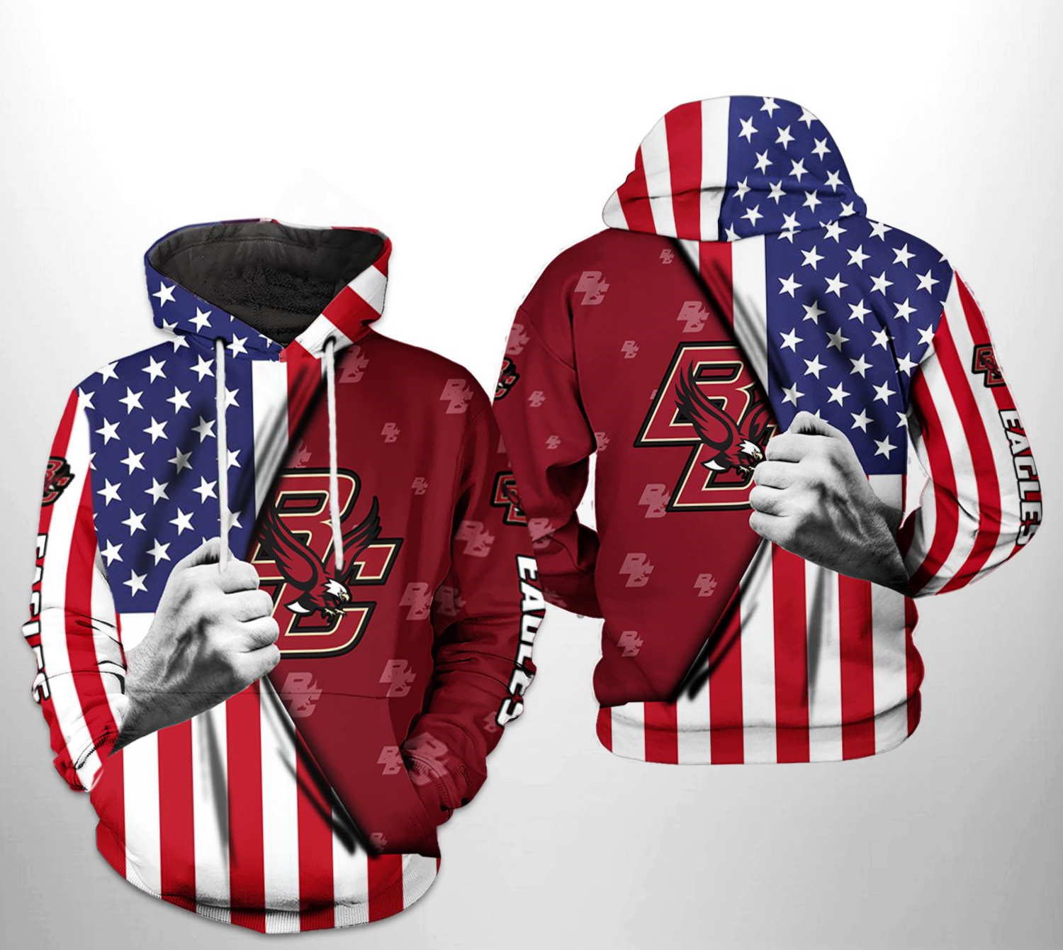 Shout Your Patriotism with Boston College Eagles NCAA US Flag 3D Hoodie