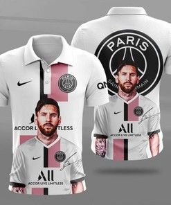 Show Your Love for Messi and Paris Saint-Germain FC with White Polo Shirt with 3D All Over Print
