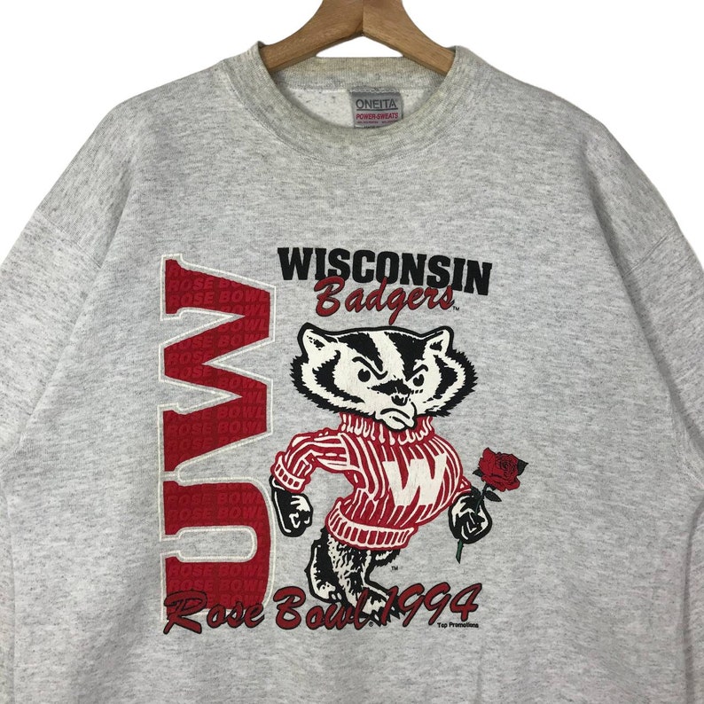 Show Your Pride with a Vintage 90's Rose Bowl Spell Out Logo Wisconsin Badgers Mascot Crewneck Sweatshirt - Image 2