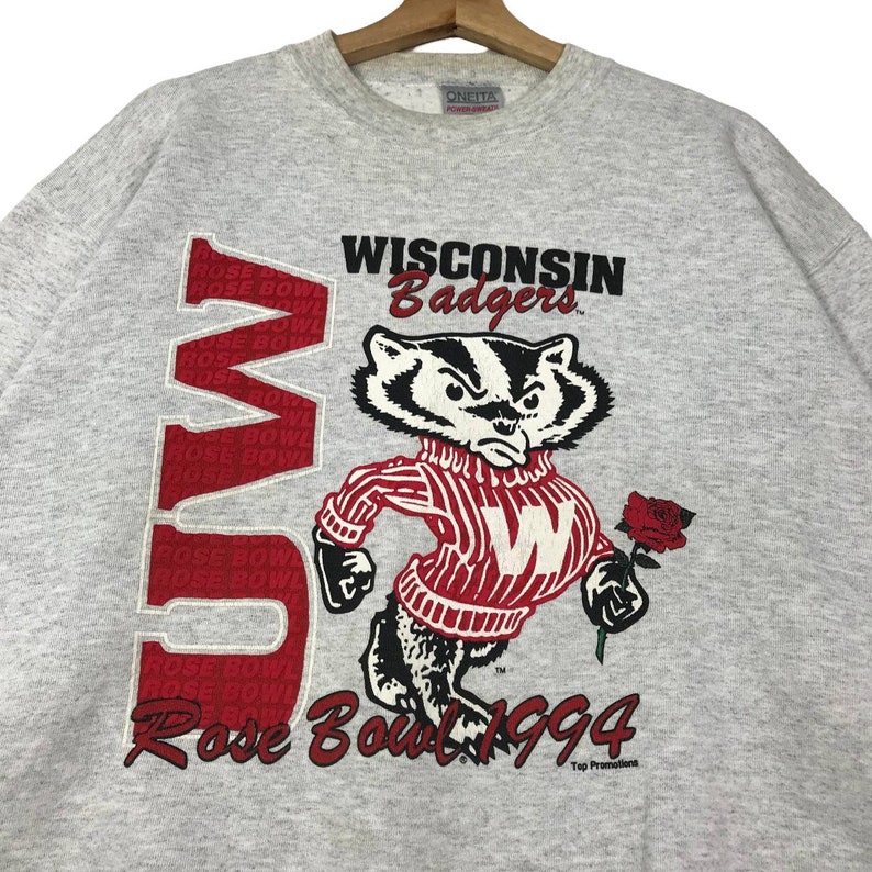 Show Your Pride with a Vintage 90's Rose Bowl Spell Out Logo Wisconsin Badgers Mascot Crewneck Sweatshirt - Image 3