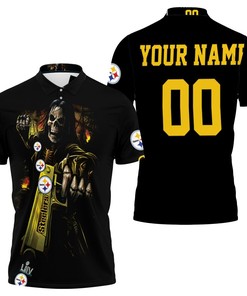 Show Your Spirit: Personalized 3D All Over Print Polo Shirt with Death God and Pittsburgh Steelers Design