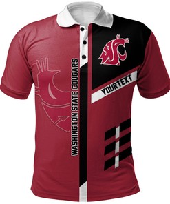 Show Your Style with the NCAA Washington State Cougars Red and Black Polo Shirt with Your Own Text
