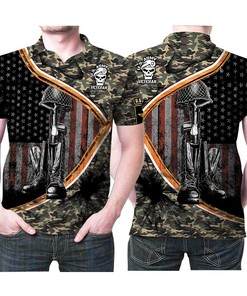Show Your Veterans Pride with US Army Veteran Skull Hat Boots American Flag 3D All Over Print Polo Shirt