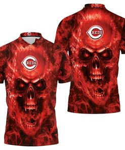 Show off your edgy side with our Cincinnati Reds MLB fans skull polo shirt, featuring a bold and unique design.