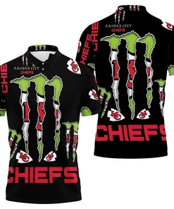 Show off your fandom with this Monster Energy logo for lovers Kansas City Chiefs polo shirt featuring print design.