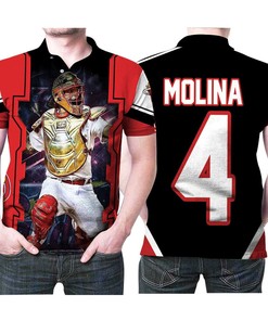 Show off your love for St Louis Cardinals Yadier Molina 4 Golden Shield Iron Man Mlb Baseball Team Polo Shirt in 3D