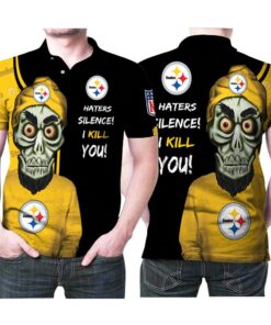 Show off your team spirit, Pittburgh Steelers Haters Silence I Kill You Logo 3D All Over Print Polo Shirt