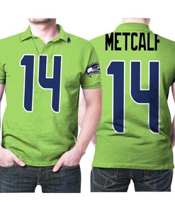 Show your love for Seattle Seahawks Dk Metcalf 14 Nfl American Football Team Green Color Rush Legend Jersey Polo Shirt