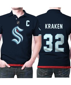 Show your support for the Seattle Kraken #32 NHL Ice Hockey Team with this blue 3D All Over Print Polo Shirt