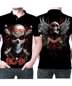 Show your support for the legendary rock band AC/DC with a skull and wing-inspired all-over print polo shirt